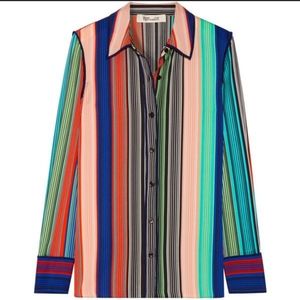 DVF Silk Striped Button Down Blouse